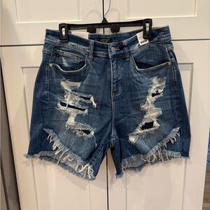 Judy Blue Ripped Indigo Jean Shorts, 1XL